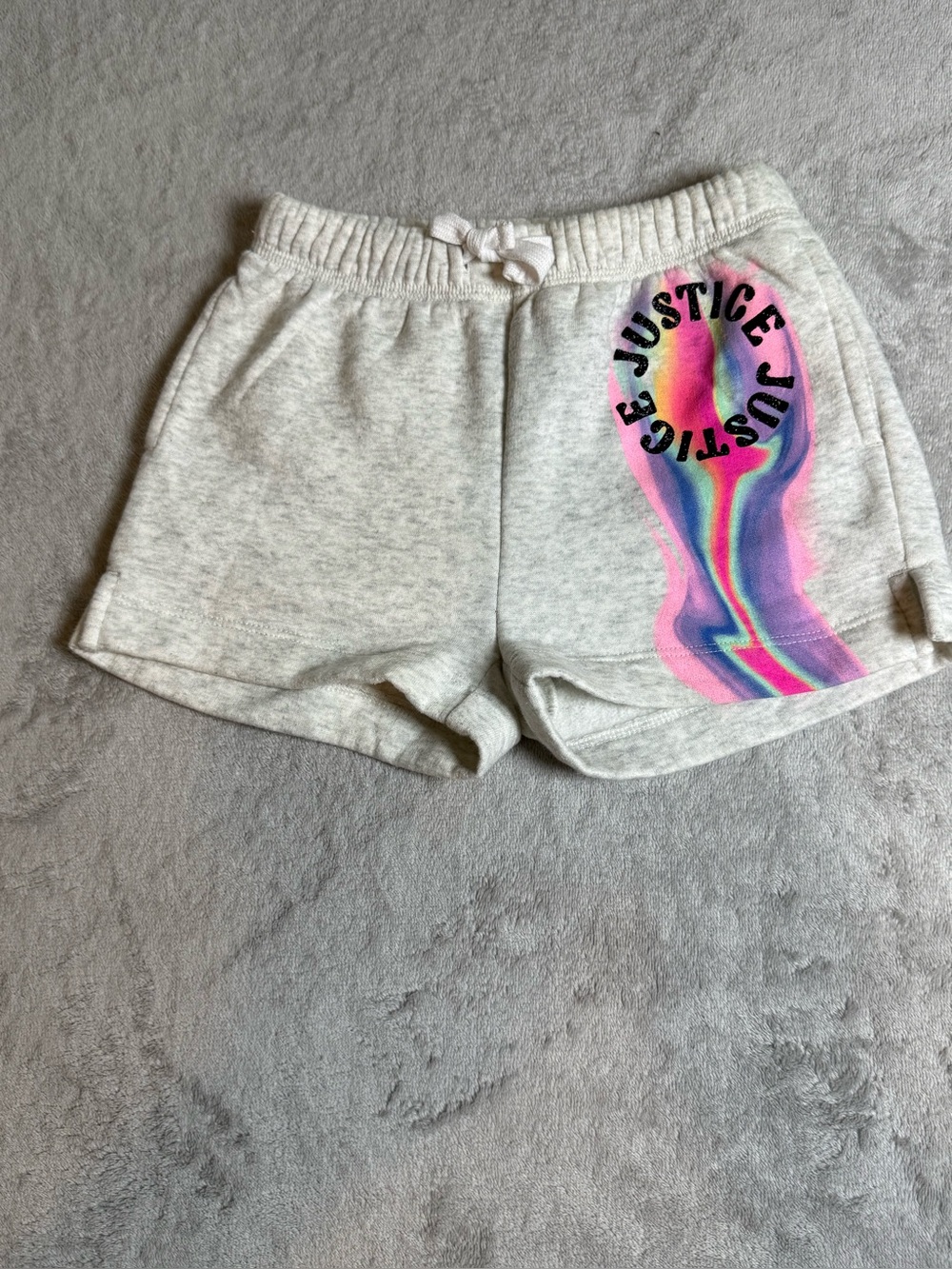 Justice Light Gray Shorts with Rainbow Swirl Graphic